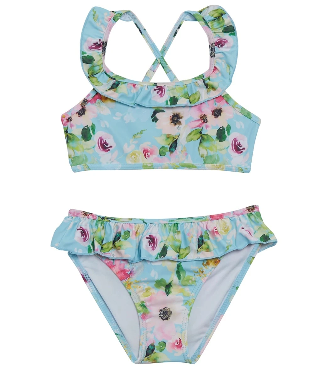 Girls' Watercolor Sports Ruffle Two Piece Bikini Set (Toddler, Little Kid)