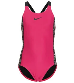 Nike Girls' Logo Tape Fastback One Piece Swimsuit (Big Kid)