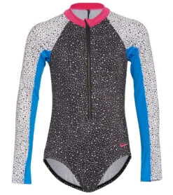 Nike Girls' Water Dots Long Sleeve One Piece Swimsuit (Big Kid)