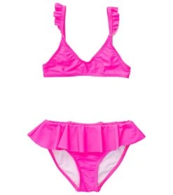 Girls' Neon Queen Pink Frilled Bikini Set (Little Kid, Big Kid)
