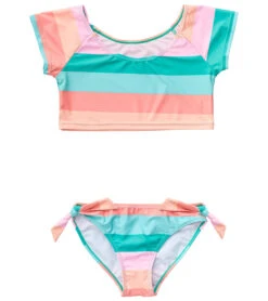 Girls' Sunset Stripe Crop SS Rash Top Set (Toddler, Little Kid, Big Kid)