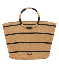 Circle Handle Striped Shoulder Tote
