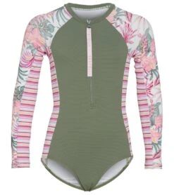 Seafolly Girls' Island In The Sun Long Sleeve One Piece Swimsuit (Big Kid)