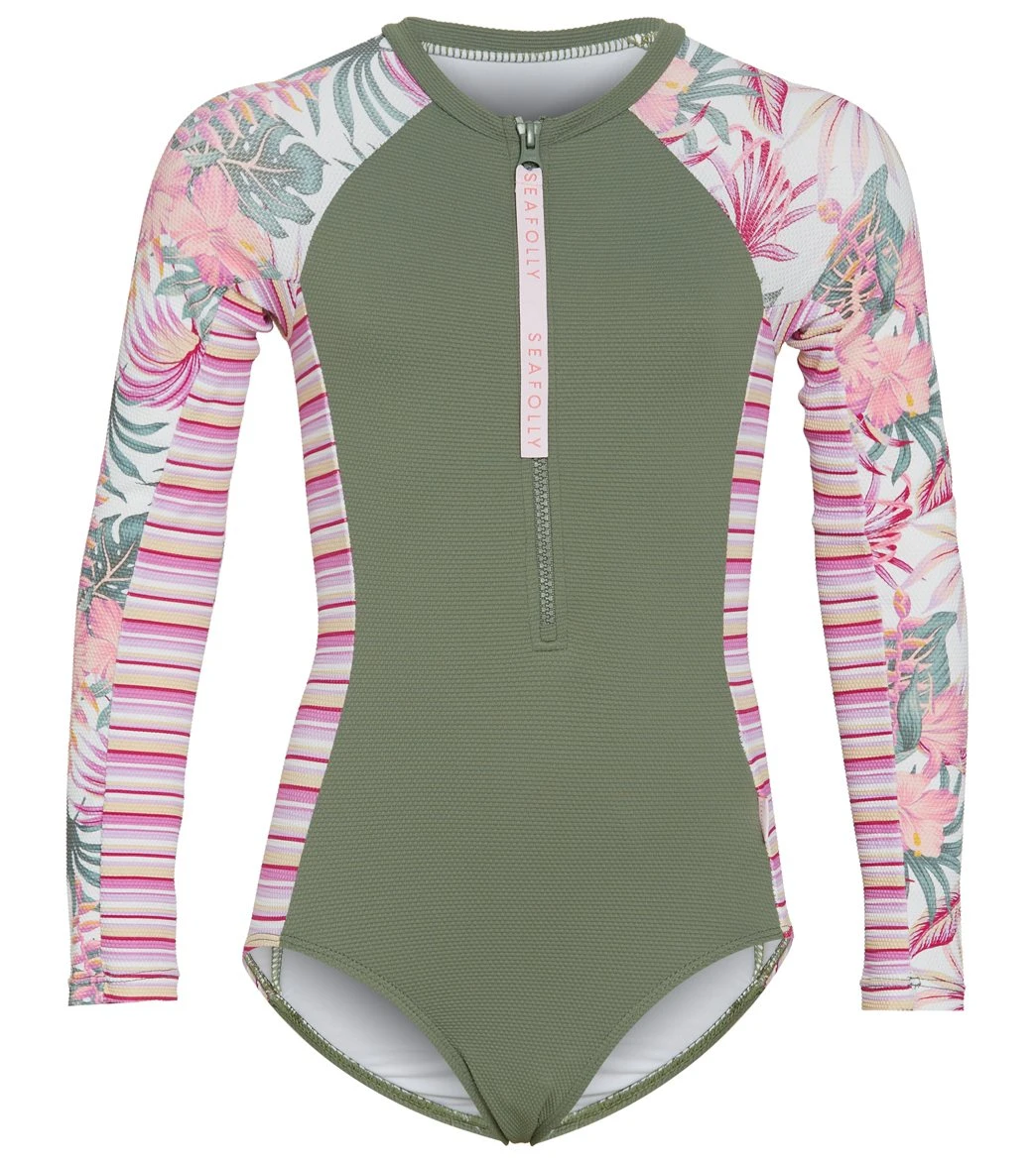Seafolly Girls' Island In The Sun Long Sleeve One Piece Swimsuit (Big Kid)