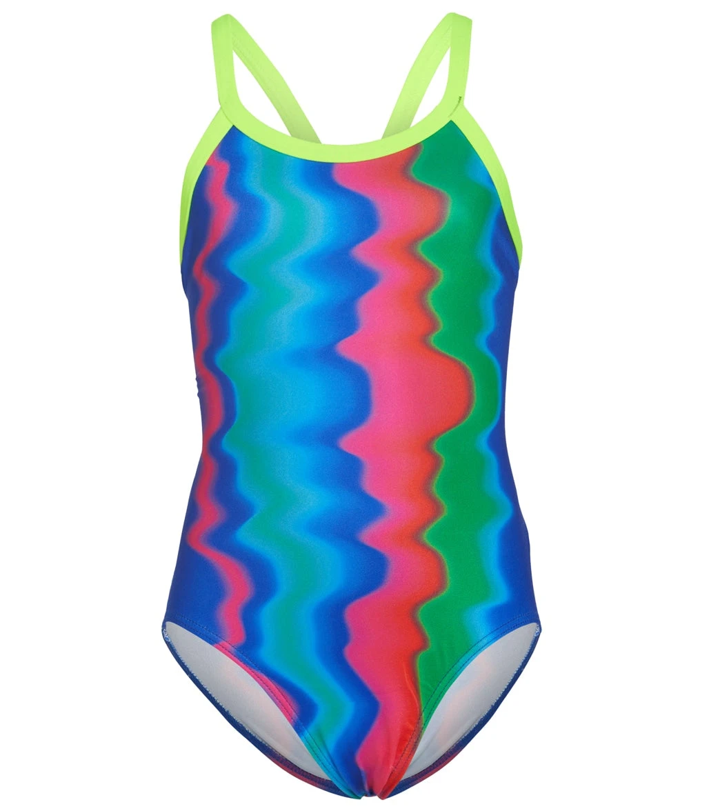 Girls' Retro Wave Tri Back One Piece Swimsuit (Big Kid)