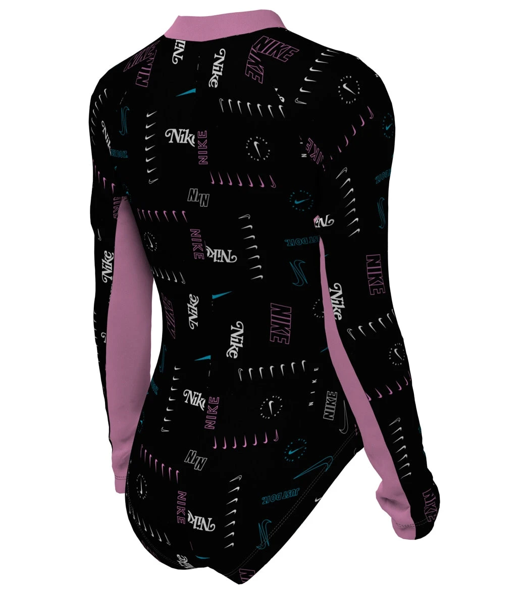 Nike Girls' Logo Toss Long Sleeve One Piece Swimsuit (Big Kid) - Image 3