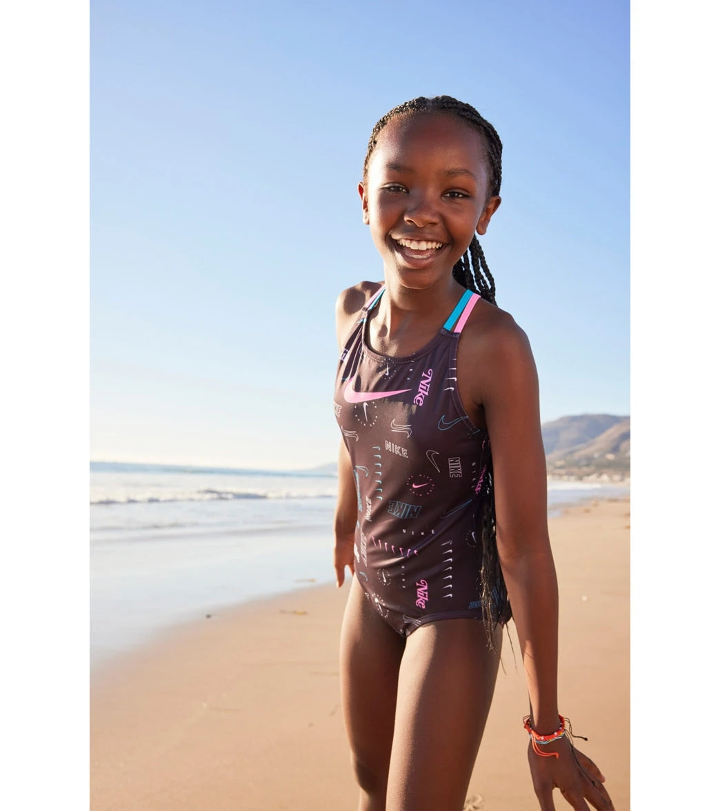 Nike Girls' Logo Toss Spiderback One Piece Swimsuit (Big Kid) - Image 4