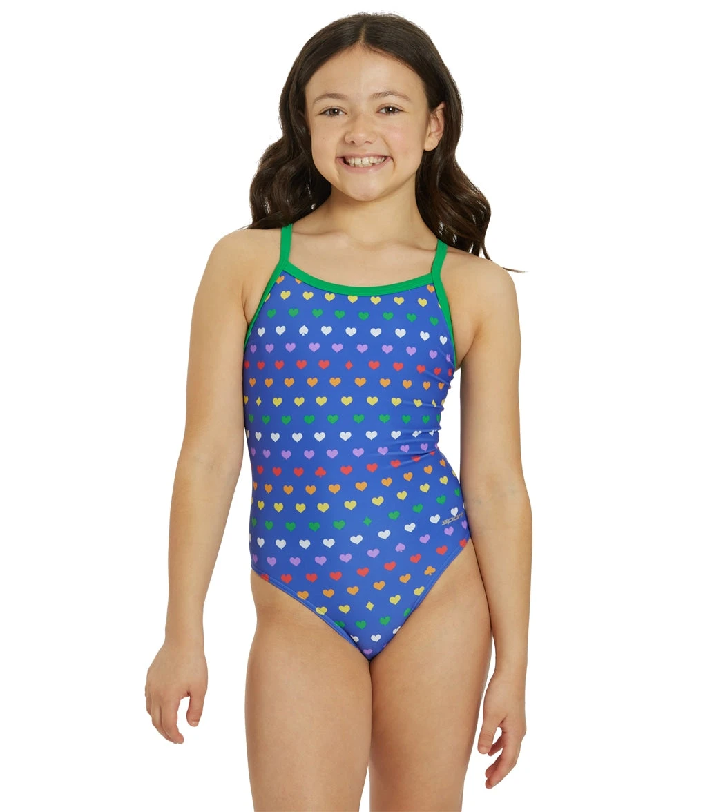 Rainbow Heart Thin Strap One Piece Swimsuit Youth (22-28) - Image 2