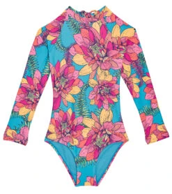 Girls' Go-Go-Lotus Long Sleeve One Piece Swimsuit (Big Kid)