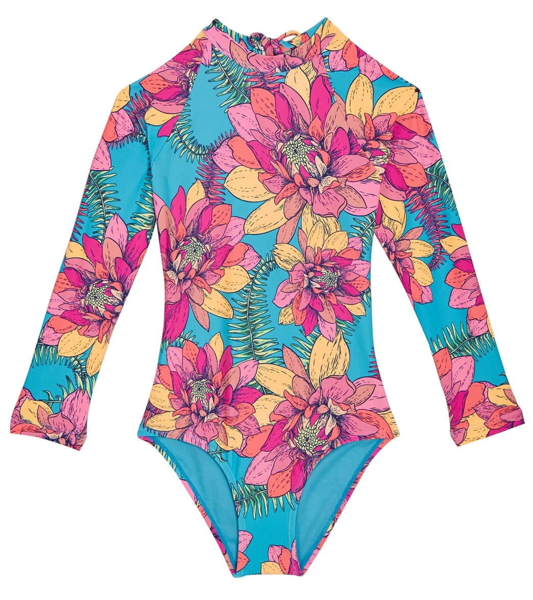 Girls' Go-Go-Lotus Long Sleeve One Piece Swimsuit (Big Kid)